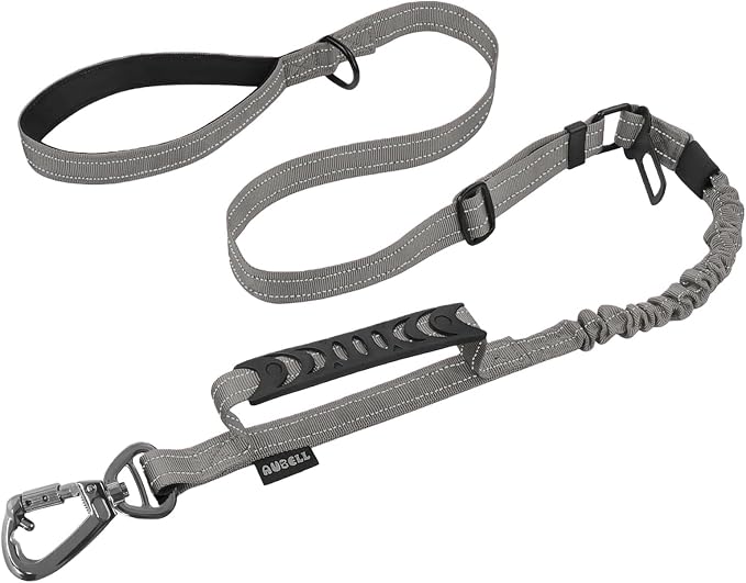 AUBELL Tactical Dog Leash Heavy Duty,4-6ft No Pull Bungee Leash,Grey | Reflective Dog Leash for Medium Large Dogs with Comfortable Padded Double Handle,Car Seat Belt,360 Degree Rotating Carabiner by AUBELL