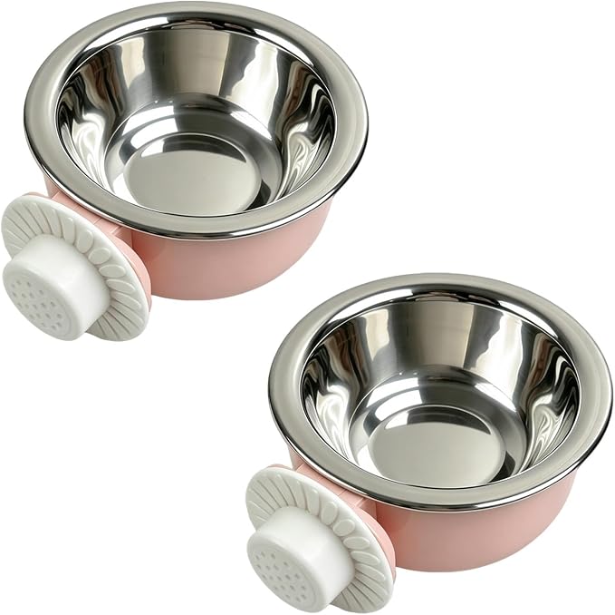 2Pcs Pets Lightweight Stainless Steel Bowl,Removable Stainless Steel Pet Hanging Food Water Feeder Bowl for Puppy Dog Cat Rabbit Ferret Bird Gunea Pigs (Pink-Small) by MRSXXNTY
