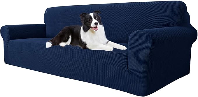 MAXIJIN Super Stretch Couch Cover for 3 Cushion Couch, 1-Piece Universal Sofa Covers Living Room Jacquard Spandex Furniture Protector Dogs Pet Friendly Fitted (Extra Large, Navy Blue) by MAXIJIN