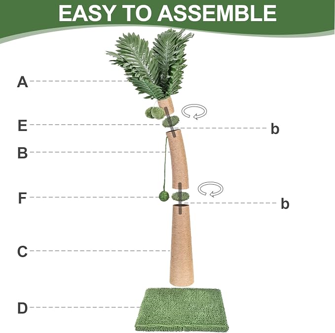 40'' Tall Cat Scratching Post Cat Tree, Curved Design Cat Scratcher Post with 3 Interactive Balls, Natural Sisal Rope Cat Scratching Posts for Indoor Cats Adults Kittens, Multi-Combinable (Style A) - Image 5