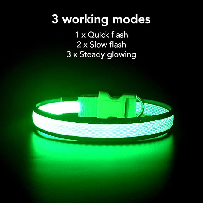 YFbrite Light up Dog Collar, USB Rechargeable LED Puppy Collar Super Bright Adjustable Glowing Dog Lights for Night Walking (Green, Medium) - Image 4