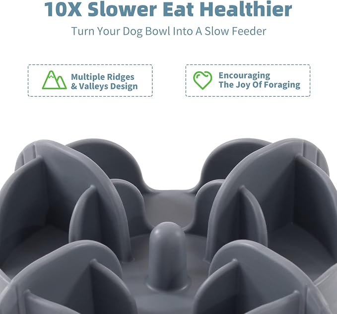 Jaoul Slow Feeder Insert for Small Dogs, Silicone Pet Feeder Accessory with Dividers & Suction Cups, Dishwasher Safe, 5x5 inches, Grey - Image 3