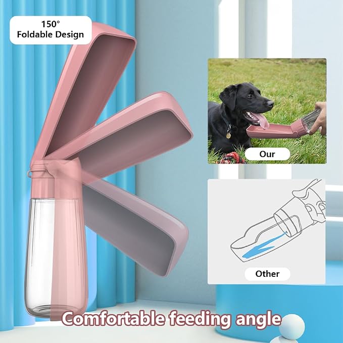 Portable Dog Water Bottle, 19 OZ Pet Travel Water Dispenser Pink | for Puppy Cat Walking Hiking Camping, Pet Travel Leak proof Water Bottle Bowl Small Medium Large Dogs Puppy Water Dispenser - Image 3