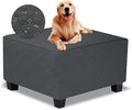 Ottoman Cover Square,Waterproof Square Ottoman Covers Thick Slipcover for Living Room,Washable Storage Footstool Furniture Protector for Dogs,Pets,Charcoal Grey,X-Large by TOPHMDECOR