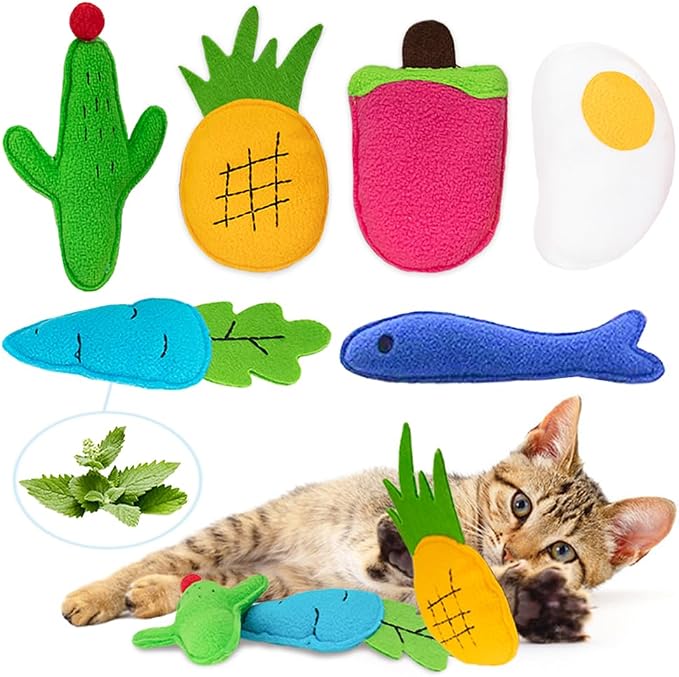 AWOOF Catnip Toys for Indoor Cats, 6 Pack Cat Chew Toys Plush Interactive Cat Kicker Toy for Indoor Kitten Exercise for All Breeds | 6 Pack Cat Chew Toys Plush, Interactive Cat Kicker Toy, For Kitten Exercise, For All Breeds by AWOOF