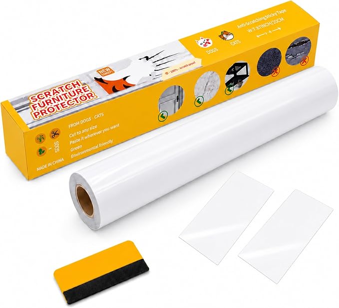 Cat Scratch Furniture Protector, 17 x 200 Inch Clear PVC Roll | 0.12 mm self-adhesive PVC with 2 test patches and a felt-edge squeegee for compatible smooth furniture surfaces by Unknown