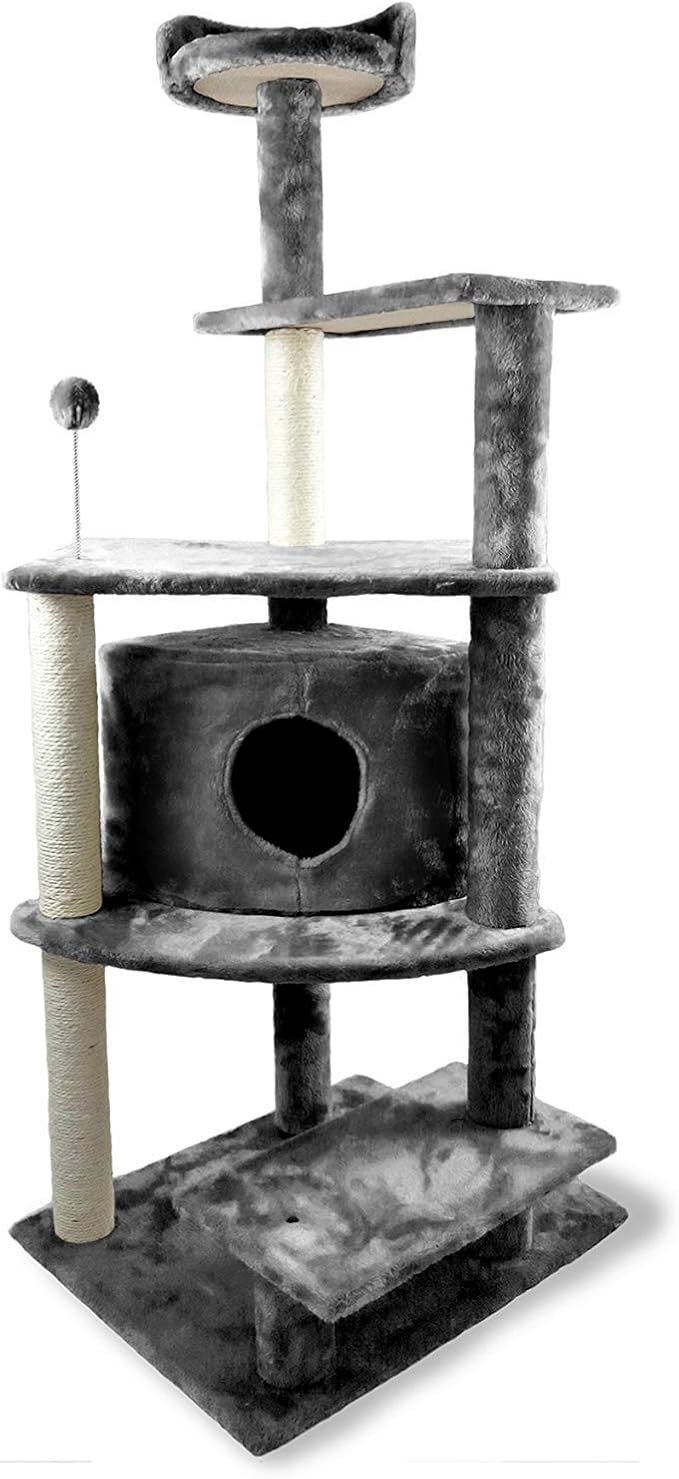 Furhaven 59.8" Tall Cat Tree for Indoor Cats, Ft. Sisal Scratching Posts, Condo, & Toys - Tiger Tough Platform House Interactive Playground Tower - Gray, One Size - Image 4