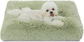 Bedfolks Waterproof Dog Crate Bed, Plush Small Dog Pad, 17"x12", Sage Green | Faux Fur Plush Cover, Zippered Removable Washable Outer, Waterproof Inner Lining, Non-Slip Base, Crate Pad and Dog Pillow by Bedfolks