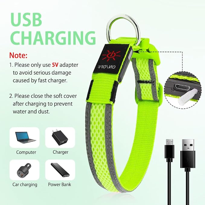 Illumifun Light Up Dog Collar - USB Rechargeable LED Dog Collar Glow in the Dark - High Visibility Glow Collar for Night Walking (Small, Fluorescent Green) - Image 4