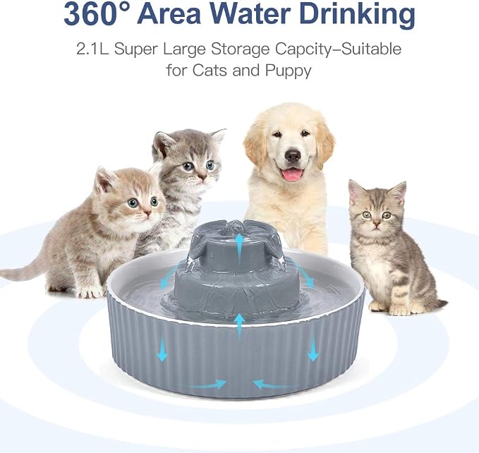 Pet Drinking Fountain: Cepheus 2.1L/71oz Cat Fountain-Automatic Water Fountain for Cats and Dogs with with Ultra-Quiet Pump(Grey) - Image 5
