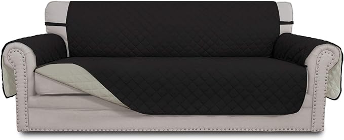 Easy-Going Reversible Couch Cover, 3 Cushion Sofa, Large, Black/Beige | Machine Washable Slipcover For Dogs, Water Resistant Furniture Mat For Living Room, Non-Slip Sofa Cover, Pet Friendly by Easy-Going