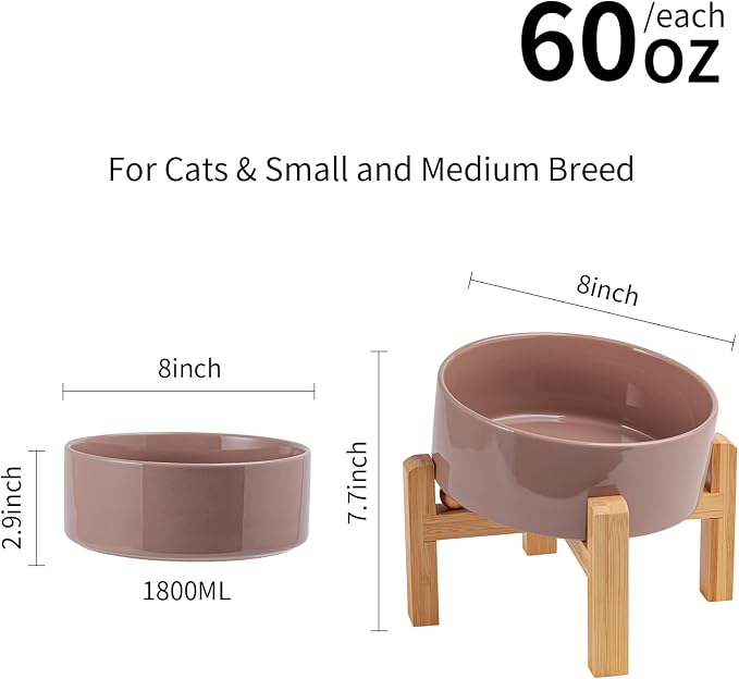 Khaki Elevated/Raised 15°Tilted Anti Slip Ceramic Dog Bowl for Medium & Large Breeds,Slanted Bulldog Big Face Pet Feeding Food Water Dish Stand for Dogs (7.6 Cups/60OZ) - Image 2
