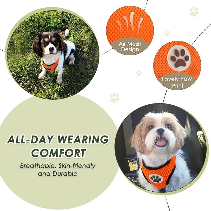 Lukovee Dog Car Harness Seat Belt, Harness & Seatbelt with 2 in 1 Buckle | Adjustable Soft Breathable Mesh Harness, Reflective Elastic Reflective Tether, for Small Medium Large Dogs Pets (Orange, L) - Image 3