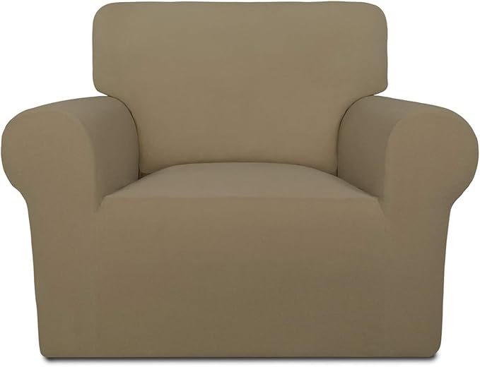 PureFit Super Stretch Chair Covers Fleece Couch Covers for Sofa Tan | 1-Piece Spandex Couch Cover Soft Couch Protector, Sofa Cover Washable with Non Skid Foam and Elastic Bottom for Kids, Dogs by PureFit