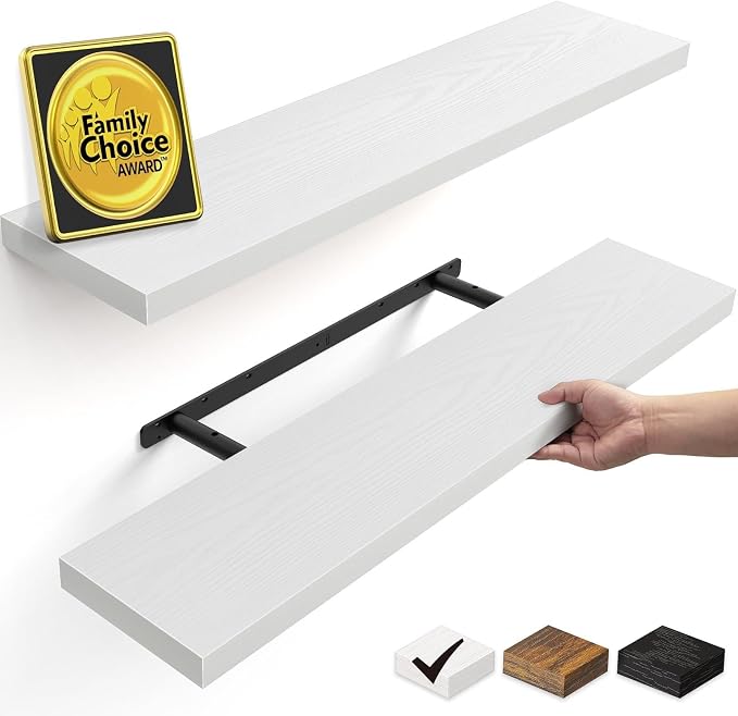 BAYKA White Floating Shelves 35.4in, Set of 2, Wall Mounted for Wall Decor | Easy Install, 30lbs Max Load, Hidden Bracket, Shelving for Room Bathroom Bedroom Kitchen Storage, Multi-Wall Compatible by Bayka