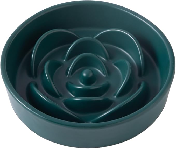 8.25'' Ceramic Slow Feeder Dog Bowls - Petal Shape Modern Dog Food Dish for Medium and Large Breeds, Puzzle Maze Bowl to Slow Down Eating, Anti-Gulping, Dishwasher & Microwave Safe, Green by Welloyed