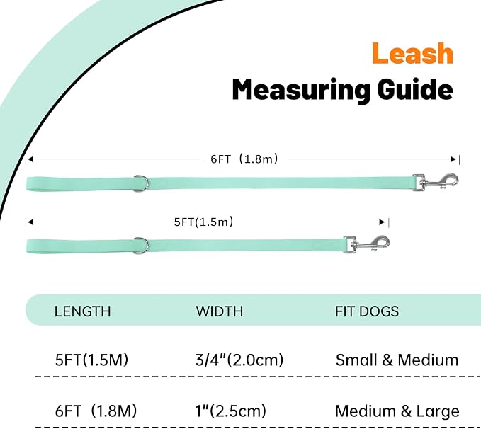 Waterproof Dog Leash, 5/6 FT Durable Odor-Proof Dog Leashes with Strong Metal Hooks Fits Small Medium or Large Dogs (Mint Green, 5FT - 3/4 inch Width) - Image 4