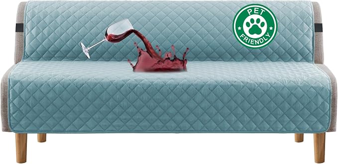 Turquoize 100% Waterproof Futon Cover Futon Slipcover Washable Armless Sofa Bed Slipcover Protector Seat Width Up to 70" with Adjustable Elastic Strap Anti-Slip for Dogs, Stone Blue by Turquoize