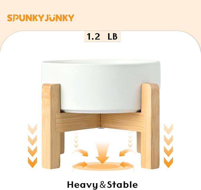 SPUNKYJUNKY Ceramic Elevated Dog Bowls 2 Pack - 5.1inch Raised Dog Bowls with Non-Slip Wooden Stand for Small Dogs Dishwasher Safe(White,13.5OZ*2) - Image 5