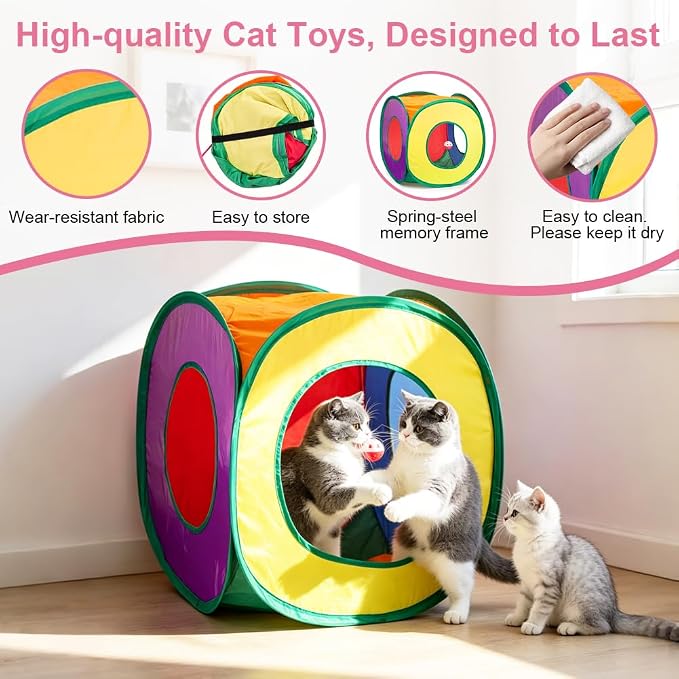 Retro Shaw Cat Toys Packs,33PCS,Interactive Kitten Toys for Indoor Cats | Kitty Game Tunnel Cat Feather Teaser Wand Springs Pompom Ball Bells Plush Mouse,15.7" - Image 6