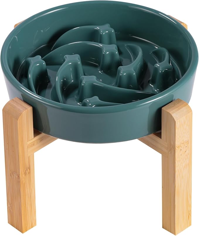 8.26 in Deep Green Dog Bowl Slow Feeder Ceramic for Medium and Large Breed,Elevated/Raised Slow Feeding Dog Food Water Dish Heavy Weighted,Puppy Dish for Fast Eaters,Puzzle Eating Bowl Meteor by PetGettingMuchHeathier