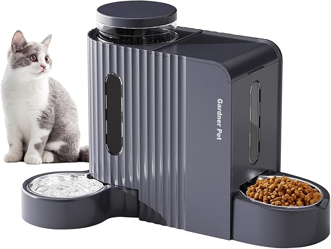 Gardner Pet Automatic Gravity Cat Food Feeder and Water Dispenser Stainless Steel Two-in-One Set Large Capacity Dispenser for Pets Dogs, Puppies, Kittens-(1.6 Gallons x 2) by GardnerPet