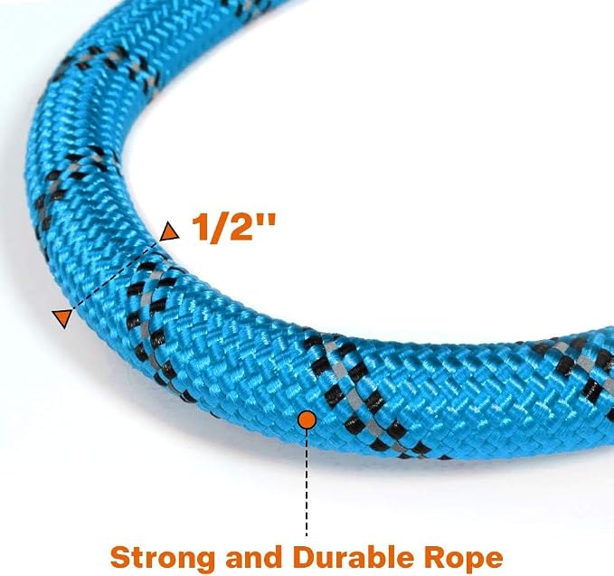 Taglory Rope Dog Leash for Medium Large Dogs, 5 FT Padded Handle, Blue | Climbing Rope for Strong Pullers, Reflective for Night Walks and Training, Comfortable Grip, Anti-tangle Swivel Clip 1/2 inch - Image 3