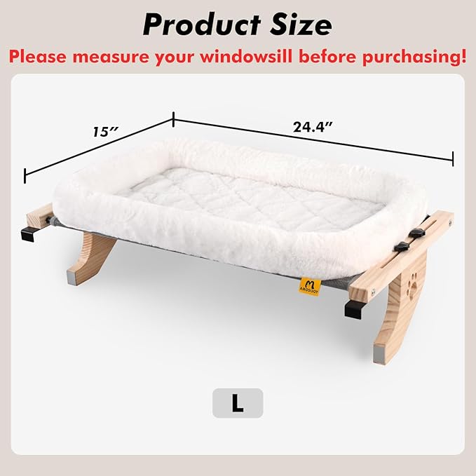 AMOSIJOY Cat Sill Window Perch Sturdy Hammock Window Seat with Cushion Bed Cover, Wood & Metal Frame for Large Cats, Easy to Adjust Cat Bed for Windowsill, Bedside, Drawer and Cabinet(Cushion Bed) | Sturdy Wood & Metal Frame Hold up to 40lbs, Machine W... - Image 3