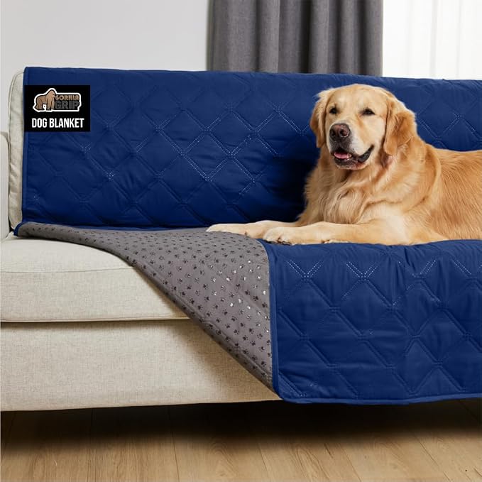 GORILLA GRIP® Waterproof Dog Blanket, Couch Cover for Dogs, 40x50 Navy | Silicone Grip Backing, Washable, Leakproof, Protects Sofa, Sectional, Bed, Crate, Car and RV, Senior Pet Essential by Unknown