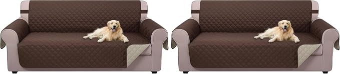 U-NICE HOME Reversible Sofa Cover Couch Cover for Dogs with Elastic Straps Water Repellent Furniture Protector for Pets Couch Cover for 3 Cushion Couch (Sofa, Coffee/Beige) (Pack of 2) by U-NICEHOME