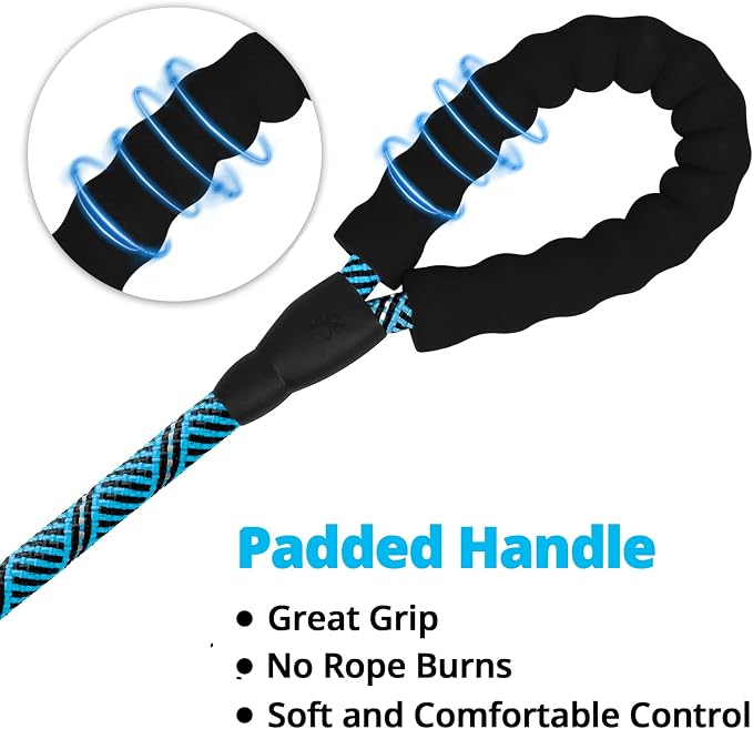 Rope Dog Leash 6 FT: Heavy Duty Leashes with Swivel Lockable Hook Reflective Threads Bungee and Padded Handle - Dog Lead for Large Small Medium Dogs Outside Walking Hiking Blue Black - Image 7
