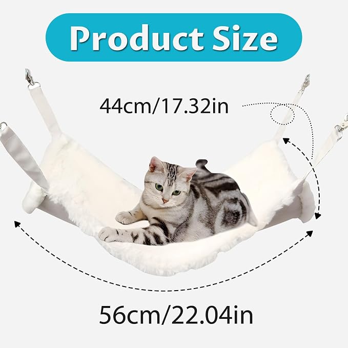 Andiker Cat Hammock, Reversible Cat Cage Hammock with Metal Hooks for Cats for Sleeping and Playing, 22 * 17 Inches Double-Sided Hanging Kitten Bed to Hang in Cages or Under Chairs (Large) - Image 2