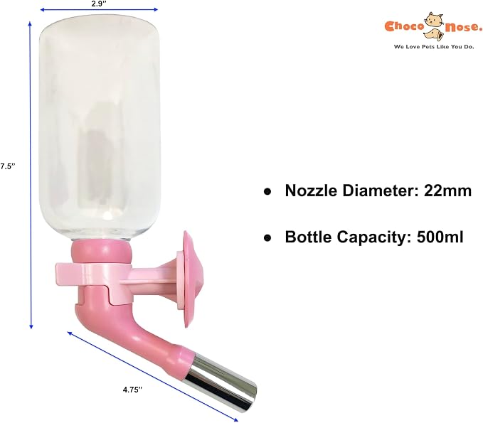 Choco Nose No-Drip Water Bottle for Large Dogs (Over 50 lb) – Leak-Proof Patented 22mm Nozzle Helps Prevent Mess & Spills, BPA Free Cage & Crate Mount Feeder for Kennels, 16.9 fl oz (C570) - Image 2