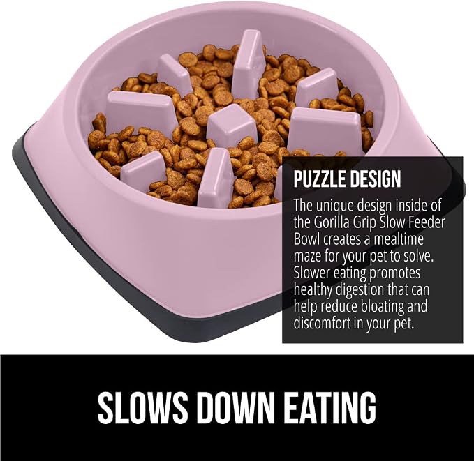 GORILLA GRIP® Patented Slow Feeder Dog and Cat Bowl, BPA Free, 2 Cup Pink | Interactive Puzzle Toy for Food Training Enrichment, Keeps Pets Busy and Prevents Puppy Overeating, All Breeds - Image 3