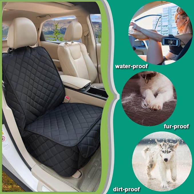 Waterproof Front Seat Cover Dog Car Seat Covers Nonslip and Full Protection with Side Flaps Fits Most Cars, Trucks, SUVs(Black, 2Pack) - Image 2