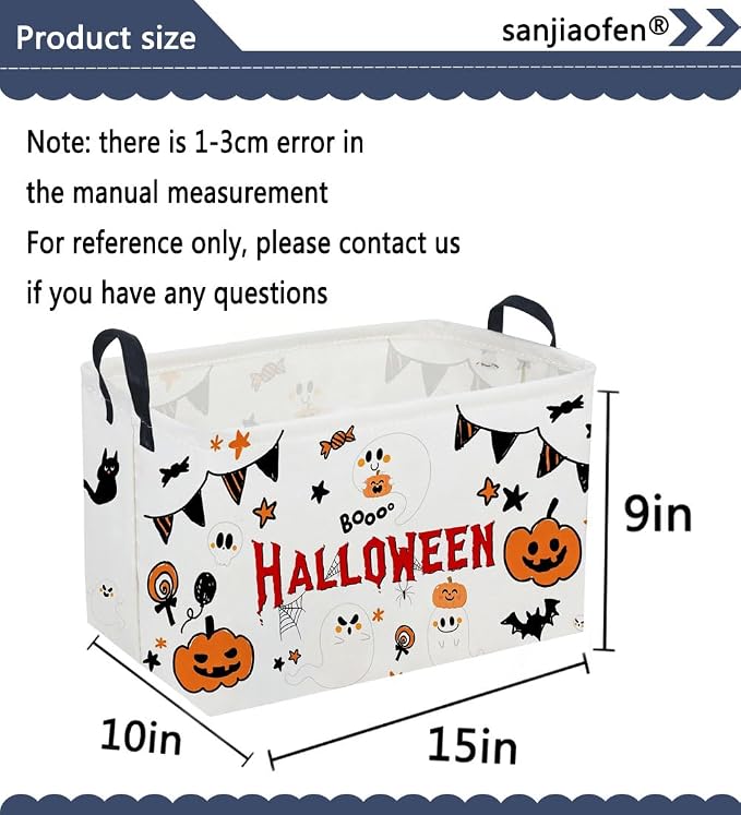 Sanjiaofeng Rectangular Halloween Ghost Storage Basket,Halloween Basket.Cute Baskets for Room Decor, Pumpkin Baskets with Handles.Books Bins,Gifts Box(White Ghost) - Image 7