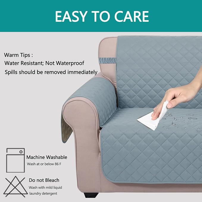 U-NICE HOME Reversible Sofa Cover Couch Cover for Dogs, Light Blue/Beige | 68''Sofa Mat Washable, Pet Friendly, Elastic Straps, Water Repellent, Furniture Protector for 3 Cushion Couch - Image 5