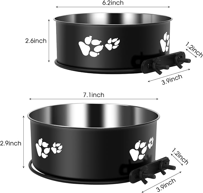 Dog Kennel Water Bowl Hanging for Large and Medium Dogs 7.1x2.9” & 6.2x2.6” | 54oz & 34oz Hanging Food and Water Bowls for Dog Kennels, Cage, Crate - No Spill Dog Metal Feeder, 2 Pack - Image 2