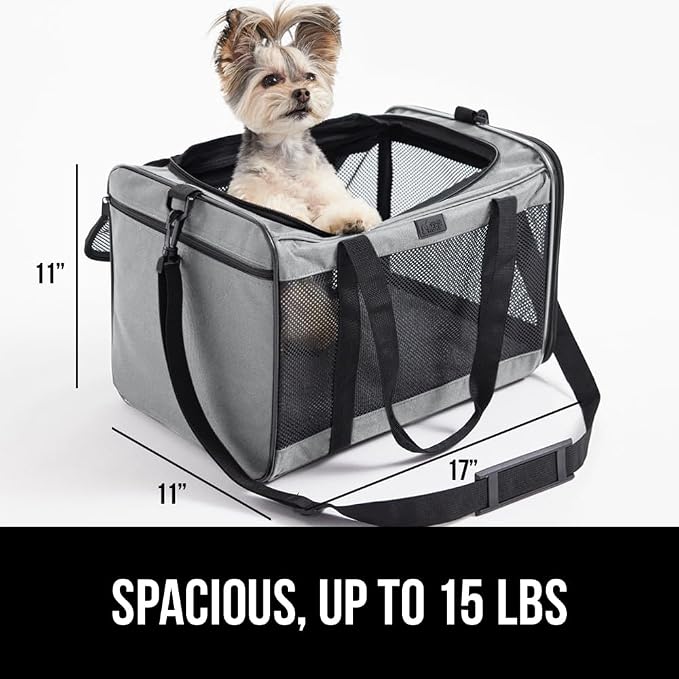 GORILLA GRIP Cat Carrier Travel Bag Up to 15 Lbs, Soft Collapsible Small Dog Carriers, Top and Side Entry Breathable Mesh, Grip Feet on Underside, Cozy Washable Waterproof Pad, Portable Kennel, Gray - Image 3