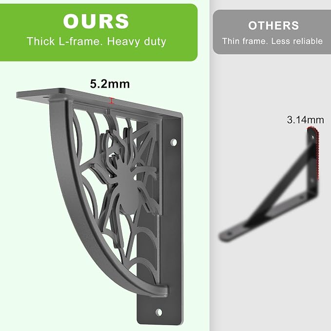 Dolibest 8 Inch Heavy Duty Shelf Brackets, 5MM Thickness L- Bracket , Metal Floating Shelf Bracket, Wall Shelf Bracket & Hardware, Rustic Black Floating Shelves for Kitchen Living Room-2Pcs-(500LB) - Image 3