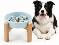 Elevated Ceramic Slow Feeder Dog Bowls Anti-Choking Slow Feeding for Medium& Large Anti-Slip Non-Lead & Toxic Durable Easy to Clean Maze Slow Feeder Bowl（8.66in Mint Blue Stars Pattern） by addggo