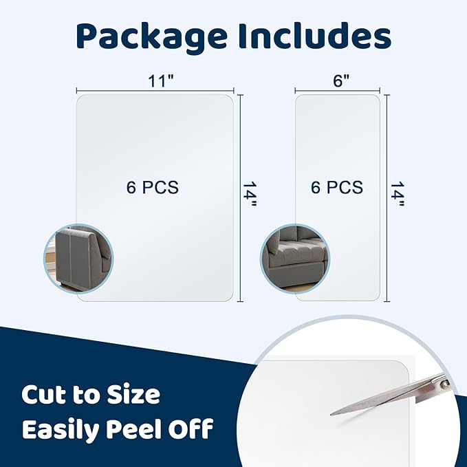 12PCS Symmu No Pins Anti Cat Scratch Furniture Protector for Fabric Sofa | No-Residue, Heavy-Duty, No Pins Required, Single-Sided, Clear, Cuttable, Pet-Friendly, Easy to Install - Image 3