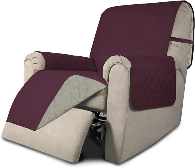 Easy-Going Reversible Couch Cover, Recliner 22 in, Wine/Beige | Machine Washable Slipcover For Dogs, Water Resistant Furniture Mat For Living Room, Non-Slip Sofa Cover, Pet Friendly by Easy-Going