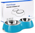 Double Dog Bowls and Food Bowls,Includes Small (4 fl oz) & Medium (10 fl oz) & Non-Slip Resin Station,Pet Feeder for Puppy Medium Dogs Cats - Blue by Petvillage