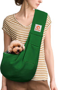 Tomkas Small Dog Cat Sling Carrier Puppy Purse Travel Wrap Soft Crossbody Pet Bag (Emerald Green, M - Classic Pocket & Classic Strap) by TomkasFORTHELOVEOFPALS