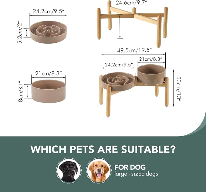 Havniva Elevated Slow Feeder Dog Bowls, Ceramic Dog Bowl Slow Feeder Set | 3.2 Cups Raised Slow Feeder Dog Bowl for Large Breed, 8.2” Dog Water Bowl with Wooden Stand, Puzzle Dog Food Bowl, Non-slip - Image 2