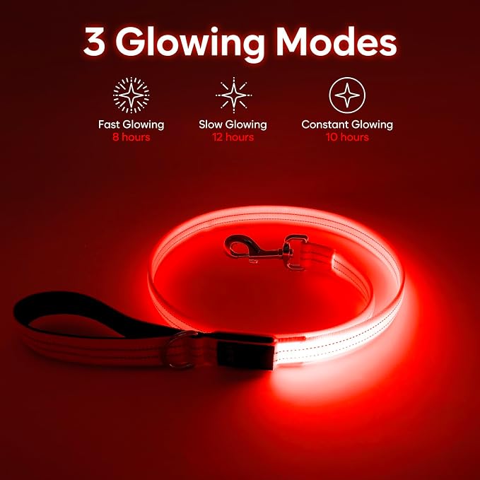 LED Dog Leash, 4 Ft Light Up Dog Leash USB Rechargeable Waterproof, Nylon Reflective Tether with Padded Handle, Safety Glow in The Dark Walking Lead for Large Medium Small Pets(Orange) - Image 4