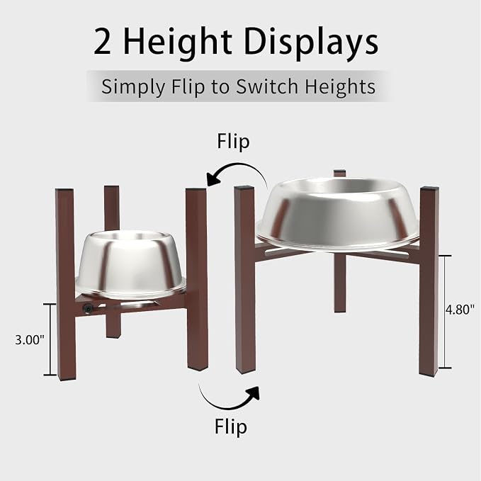 Elevated Cat Bowl Stand Good for Senior Cats Digestion Arthritis Relief - Adjustable Metal Feeder Riser, Fits 5.1-7.45” Round Bowls (No Bowls)(Shiny Coffee) - Image 4