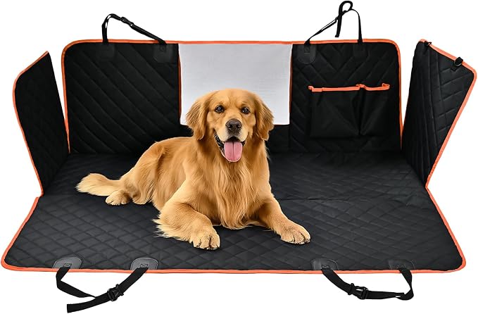 Amazon Basics Dog Car Seat Cover for Back Seat, Scratch-Resistant Nonslip Hammock with Side Flaps and Seatbelt Openings for Cars, SUVs, and Trucks, Black - Image 2