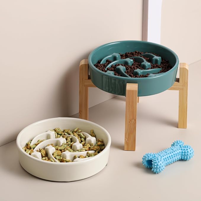 8.26 in Deep Green Dog Bowl Slow Feeder Ceramic for Medium and Large Breed,Elevated/Raised Slow Feeding Dog Food Water Dish Heavy Weighted,Puppy Dish for Fast Eaters,Puzzle Eating Bowl Meteor - Image 6